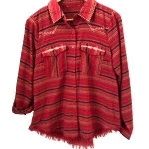 Unbranded serape embroidered stripe button up w fringe SZ S western ethnic